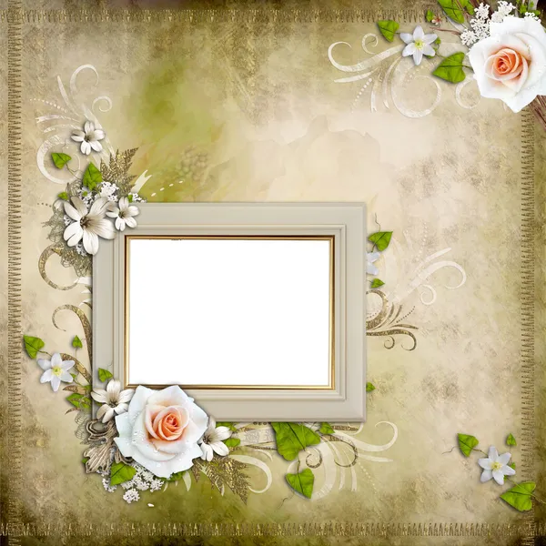 Винтажный фон с рамкой и розами — стоковое фото