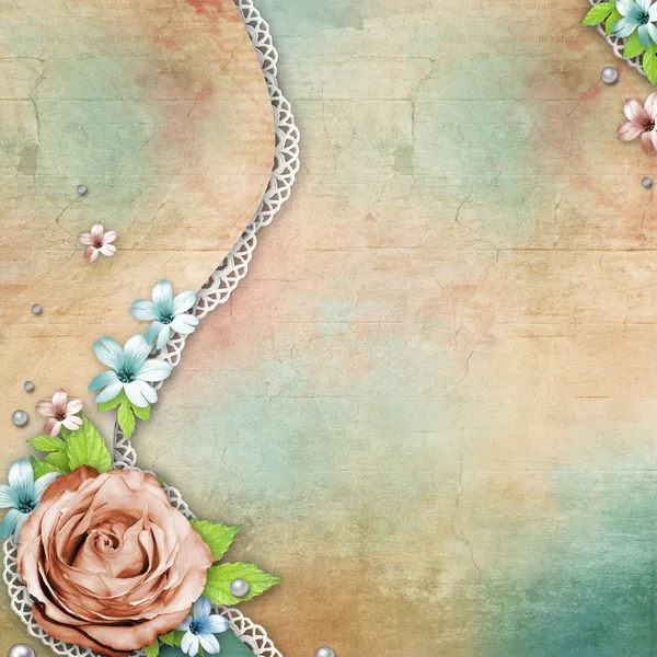 Vintage texturerat bakgrund med en bukett blommor, spets — Stockfoto