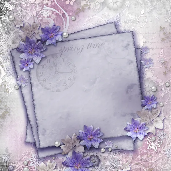 Frühling Hintergrund mit Blumen und Grußkarte — Stockfoto