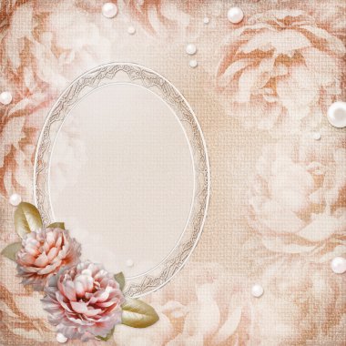 Grunge Beautiful Roses Background With Frame And Pearls clipart