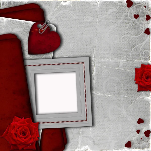 Einladungskarte mit Herzen und Rosen — Stockfoto