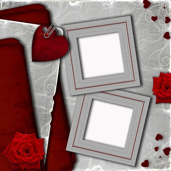 Tarjeta para invitación con corazones y rosas —  Fotos de Stock