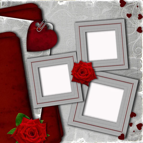 Tarjeta para invitación con corazones y rosas — Foto de Stock