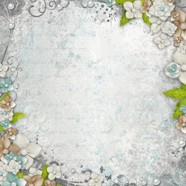 Винтажный белый фон с цветами и текстом (1 из 5) — стоковое фото