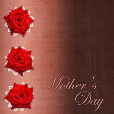 Card for congratulation or invitation for Mother`s day with red clipart