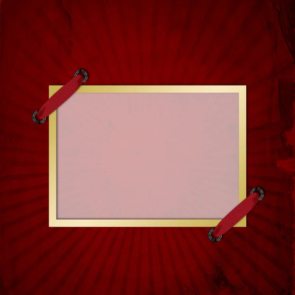 Röd abstrakt bakgrund i grunge stil med gyllene ram — Stockfoto