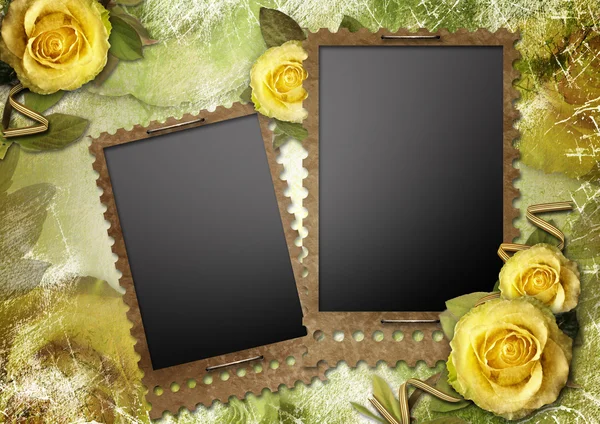 Old paper frames with a rose on the vintage background — Stock Photo, Image