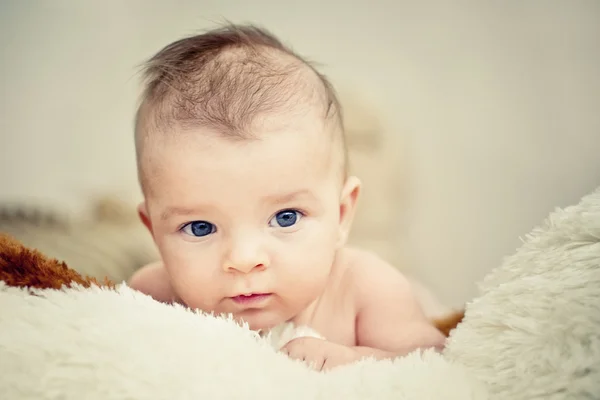 Yalan ve kameraya bakarak erkek bebek — Stok fotoğraf