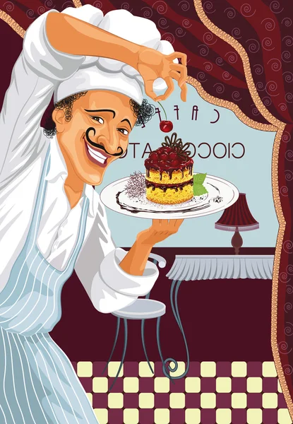 Chef avec dessert — Image vectorielle