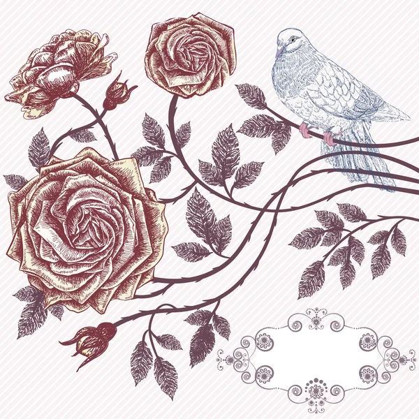 Tarjeta floral romántica con rosas vintage — Vector de stock