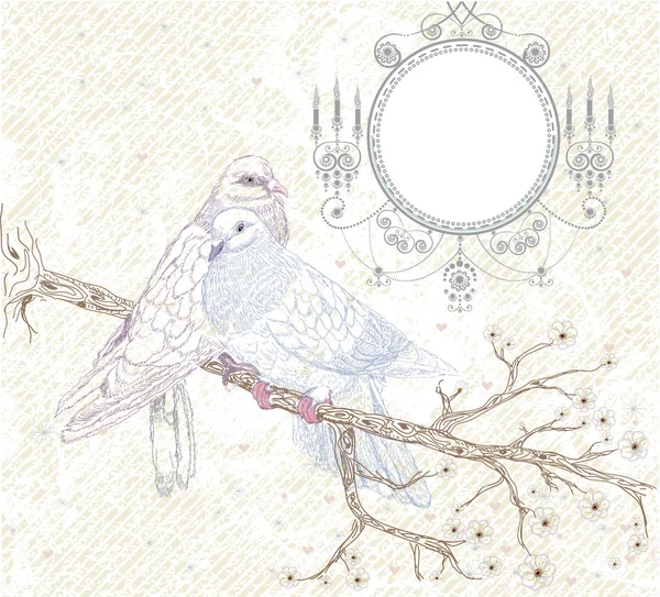 Pájaros enamorados. Ilustración en estilo retro — Archivo Imágenes Vectoriales