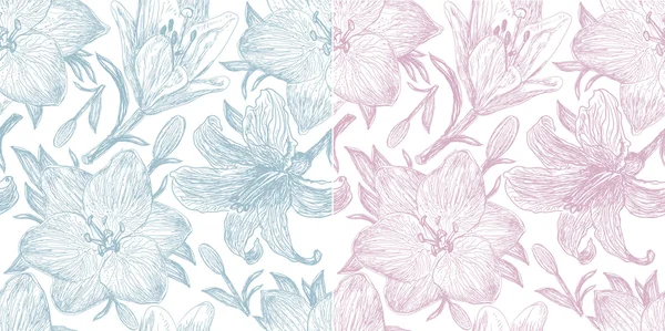 Set van twee mooie patroon met lelies — Stockvector