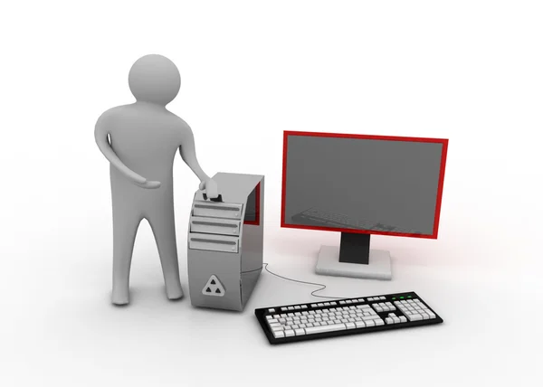 3d man with computer — Stock Photo, Image