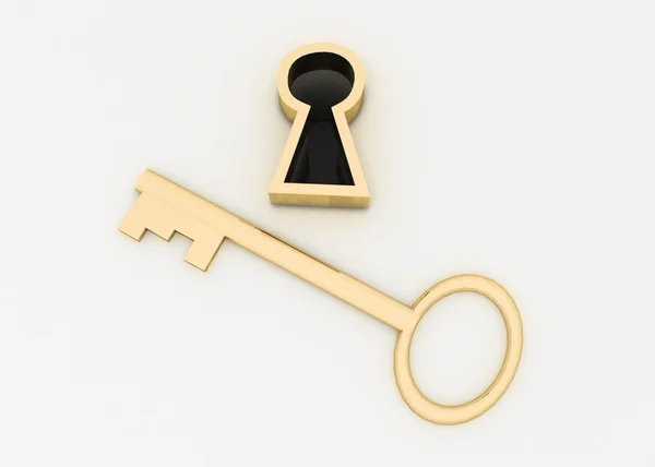 Золотой ключ и замочная скважина — стоковое фото