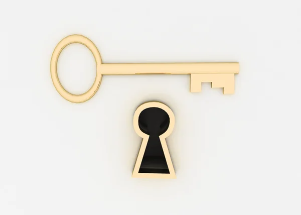 Золотой ключ и замочная скважина — стоковое фото