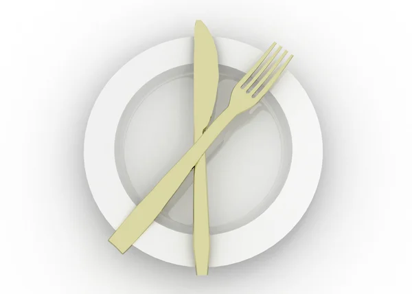 Večeře deska nůž a vidlička — Stock fotografie