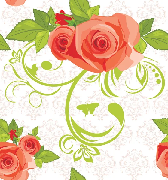 バラと装飾的な背景。ファブリックのパターン — ストックベクタ