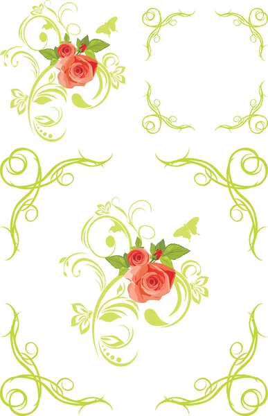 Elementi decorativi e cornici con rose — Vettoriale Stock