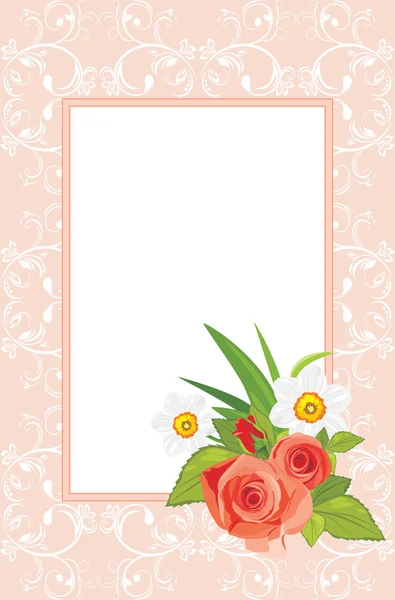 Decoratief frame met rozen en narcissen — Stockvector