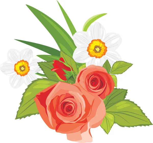Růže a narcisy. Slavnostní kytice — Stockový vektor