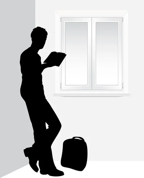 Homem lendo um livro perto da janela — Vetor de Stock
