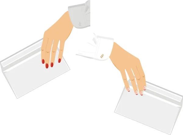Vrouwelijke handen met enveloppen — Stockvector