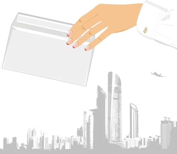 Женская рука с конвертом. Концепция бизнеса — стоковый вектор