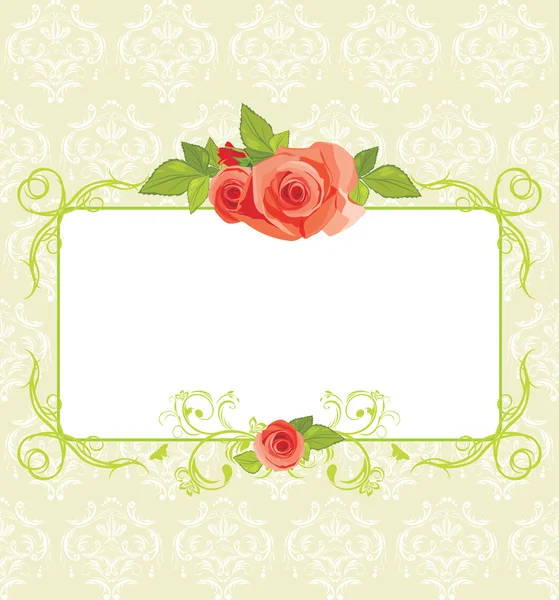 Frame met rozen op de decoratieve achtergrond — Stockvector