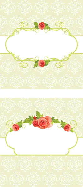 Cornici con rose sullo sfondo ornamentale — Vettoriale Stock