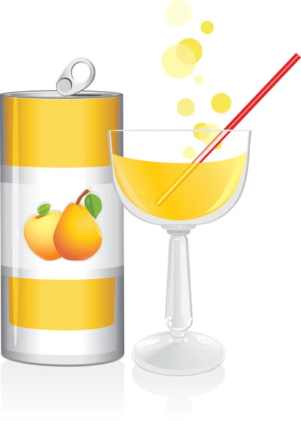 Aluminum drink can and wine glass with fruit juice — Stock Vector