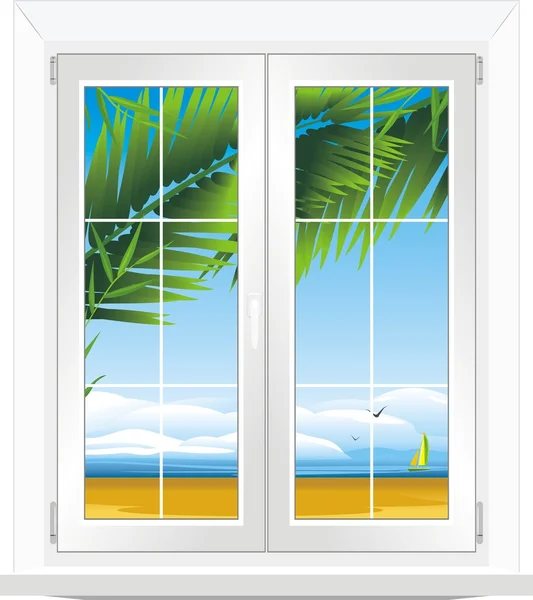 Fönster med slags hav landskap — Stock vektor