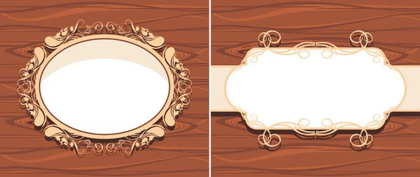 Ornamental frame on the wooden background. Two patterns — 스톡 벡터