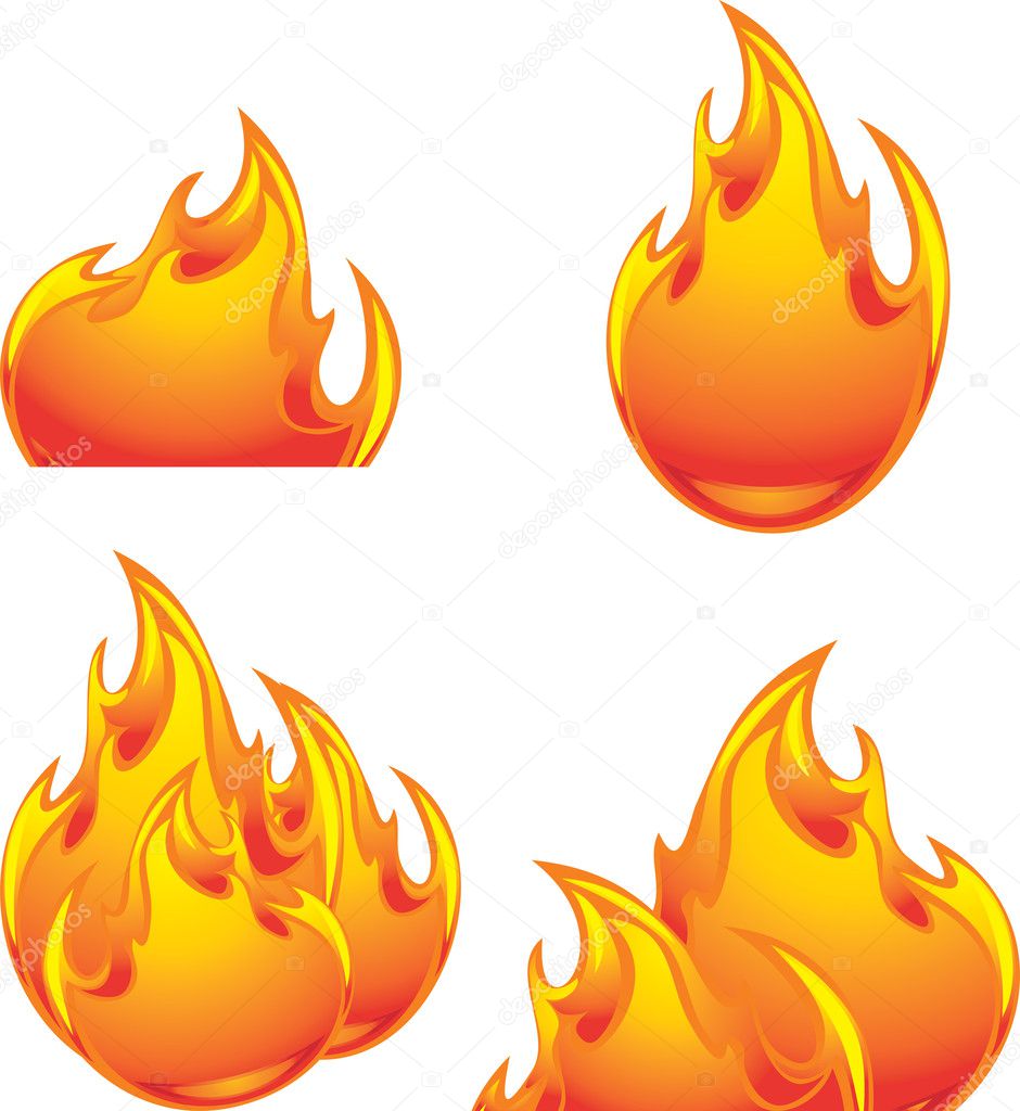 Fiery abstract icons isolated on the white