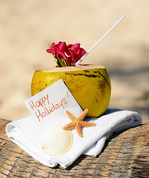 Karaibski raj plaży kokosy koktajl — Zdjęcie stockowe