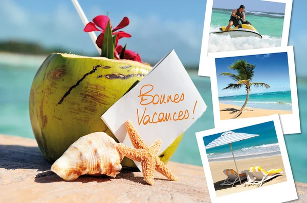 Cocos coquetel, estrelas do mar e fotos — Fotografia de Stock