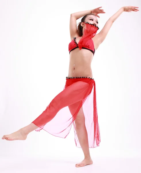 Frau in verschiedenen Tanzkostümen und lustigen Posen. — Stockfoto