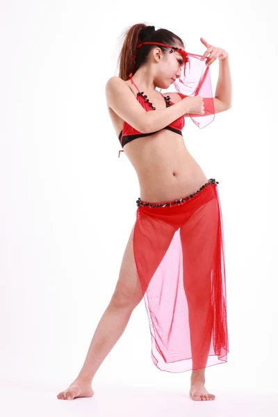 Kvinna i olika dans kostymer och roliga poser. — Stockfoto