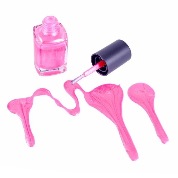 Bottle of the pink nail polish isolated — Stock Photo, Image