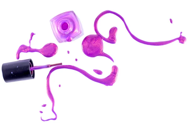 在紫罗兰色的孤立溢的指甲油 — 图库照片