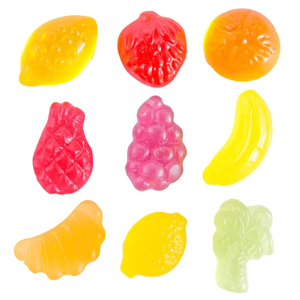 Fruit gummi candies assortment on white — Stock Photo, Image