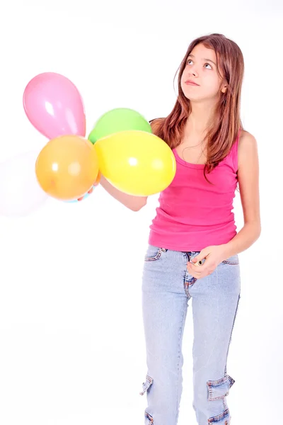 Adolescente avec des ballons colorés — Photo