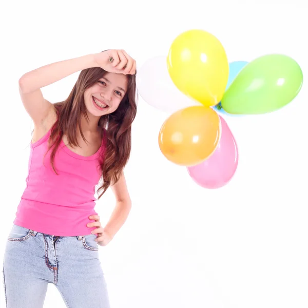 Teen girl with colorful ballons — Stock Photo, Image