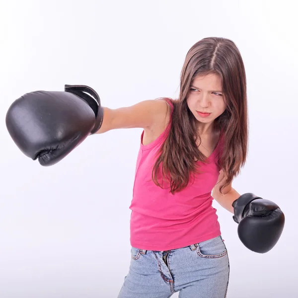 stock image Beautiful young teen girl boxing