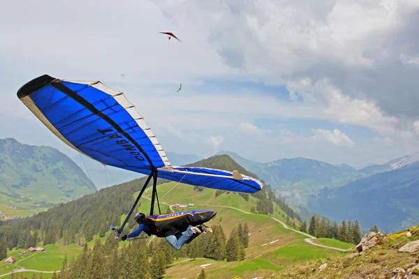 Sants, Schweiz - 27 maj: Konkurrent Ievgen Lysenko från Ukraina av schweiziska mästare hängflygning tävlingar deltar på 27 maj 2012 i Sants, Schweiz — Stockfoto