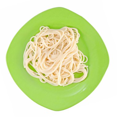 Pasta on the green plate on white clipart