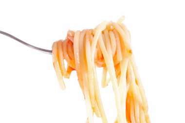 çatal üzerinde soslu spagetti