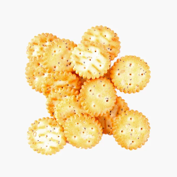 Biscoitos salgados isolados em um fundo branco — Fotografia de Stock