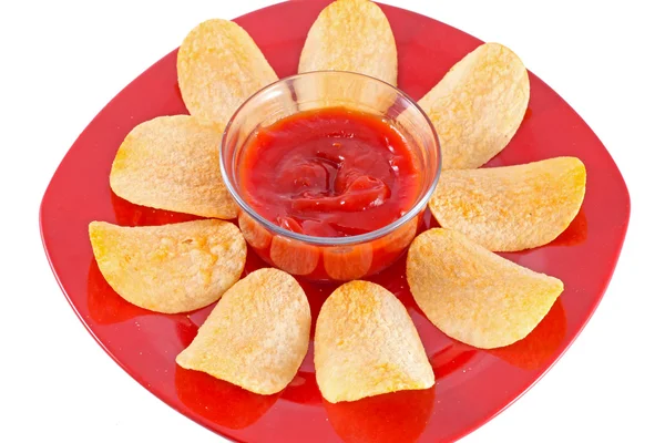 stock image Potato Chips with Ketchup