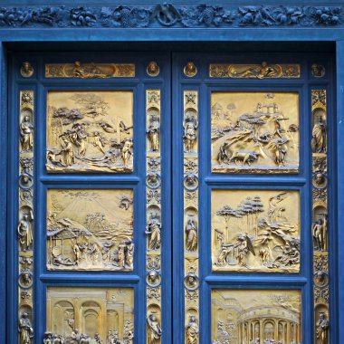 Ghiberti cennet vaftizhane bronz kapı duomo Katedrali Floransa İtalya kapı yağmalarına döküm.