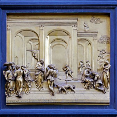 Ghiberti cennet vaftizhane bronz kapı duomo Katedrali Floransa İtalya kapı yağmalarına döküm.